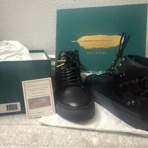 RARE- Authentic New Buscemi Black High Top Sneakers with Gold Accents and lock.